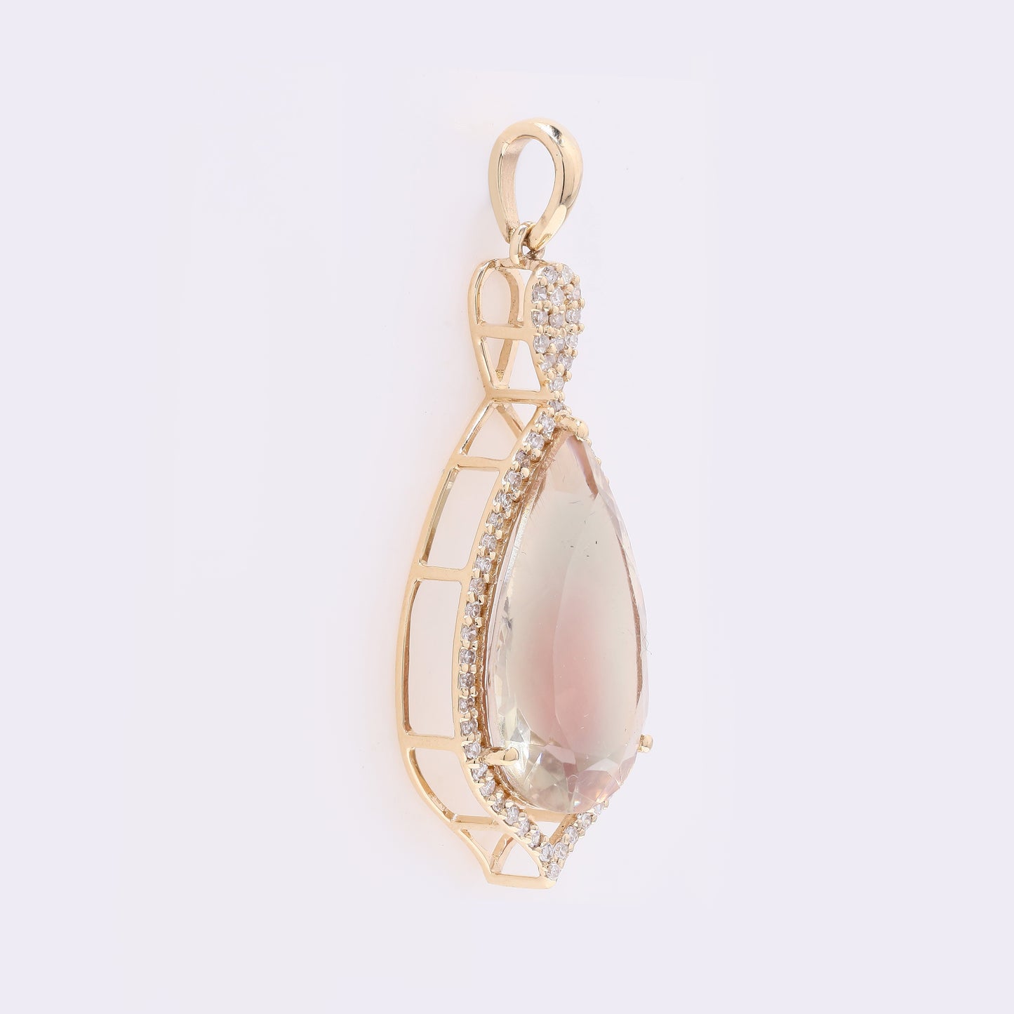 5.61 Ct Pear Mixed Cut Natural Plagioclase Feldspar Sunstone 14K Gold Pendant