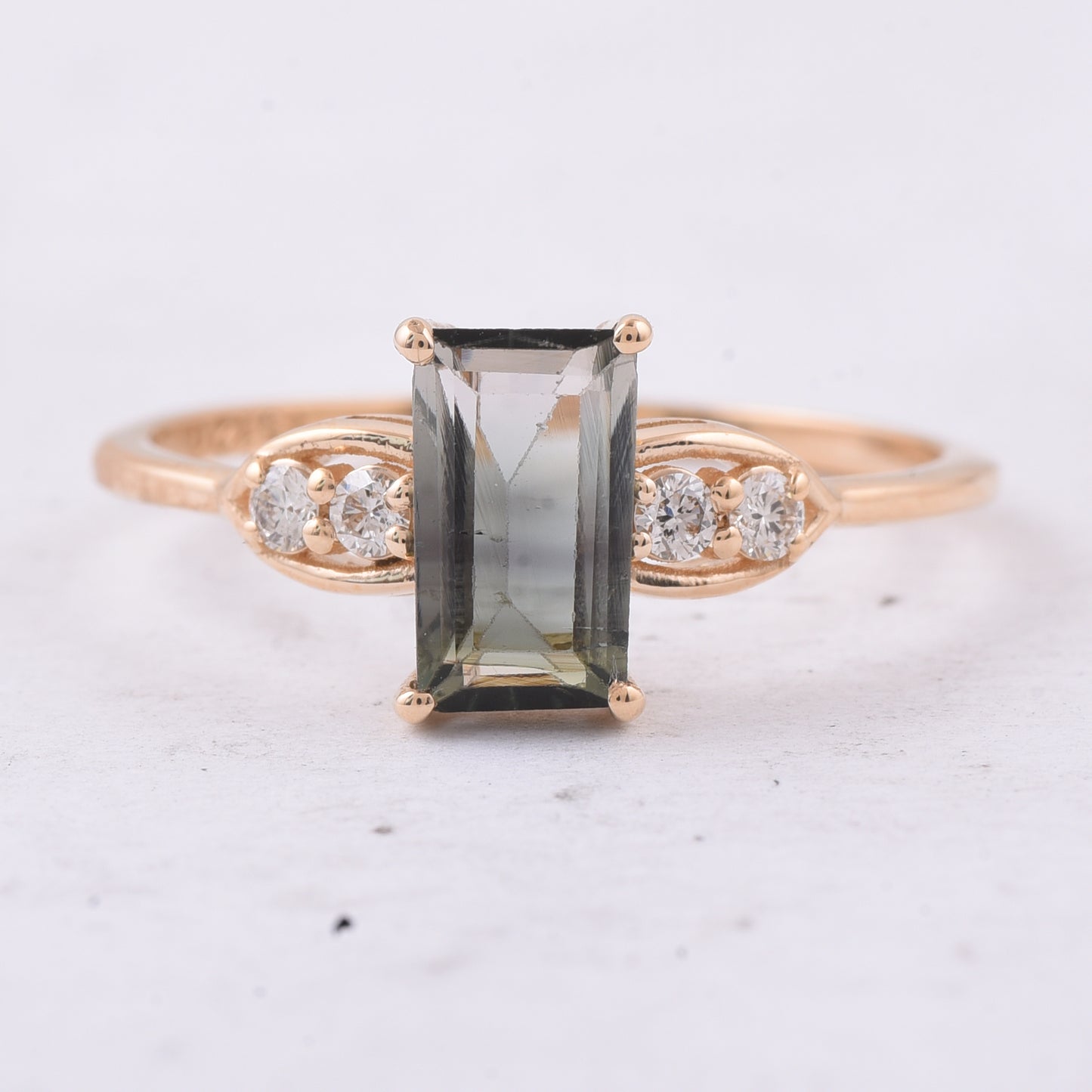 0.89 Ct Rectangle Step Cut Natural Tourmaline 14K Gold Ring