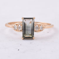 0.89 Ct Rectangle Step Cut Natural Tourmaline 14K Gold Ring