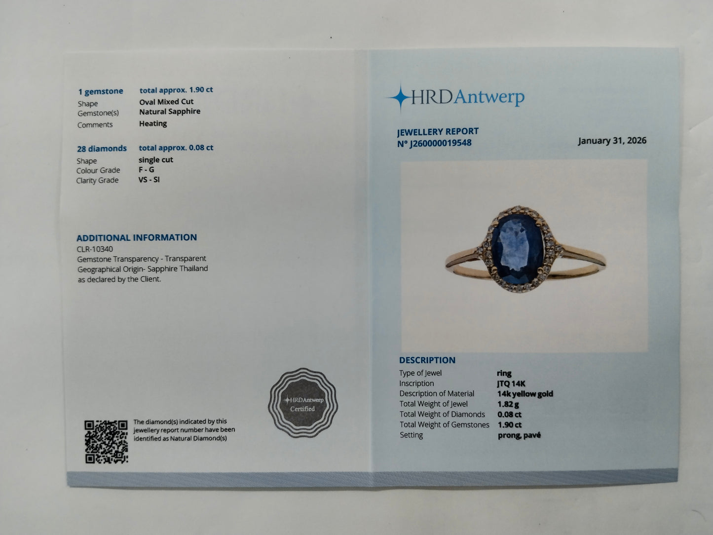 1.98 Ct Oval Mixed Cut Natural Sapphire 14K Gold Ring