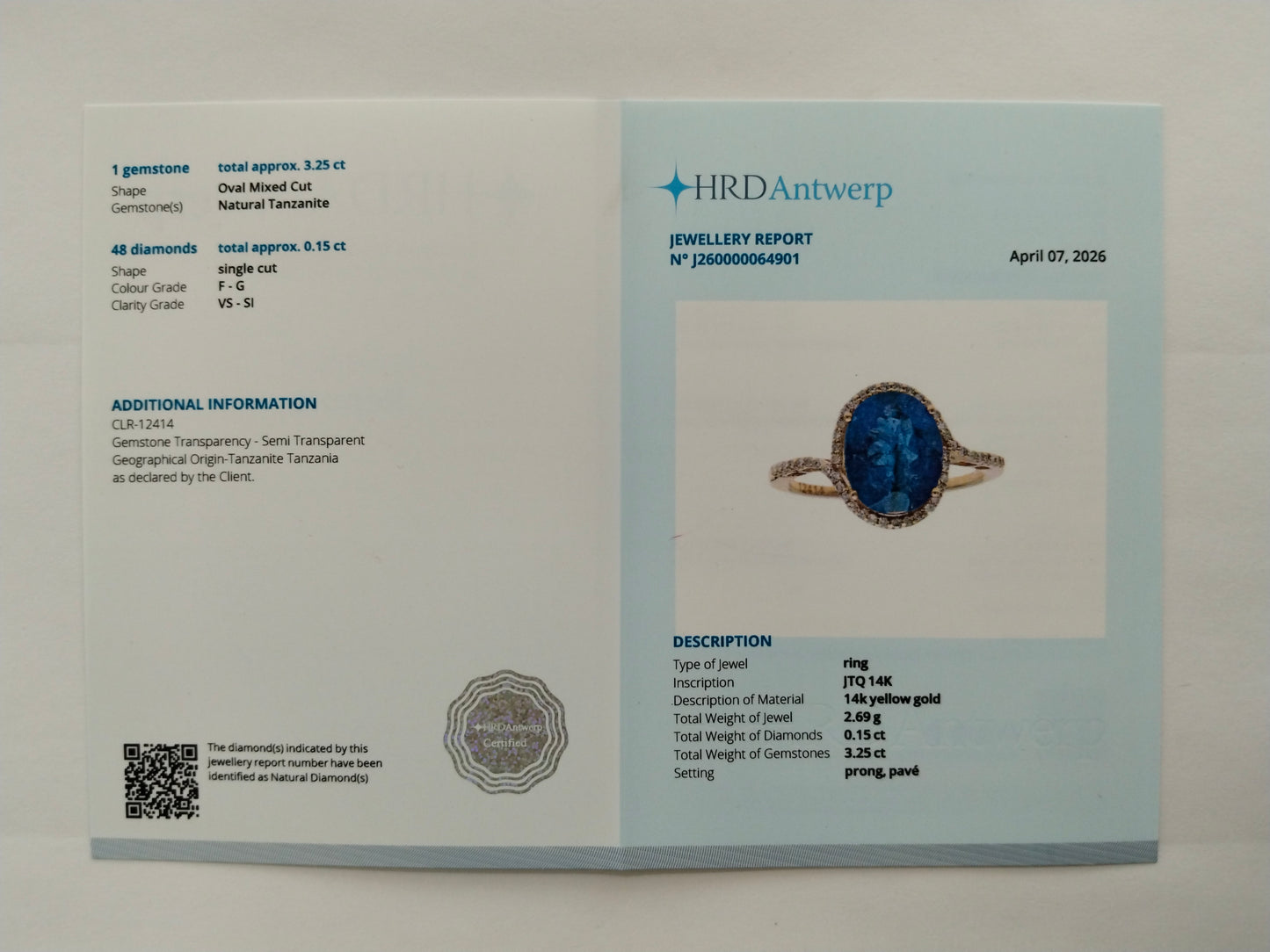 3.40 Ct Oval Mixed Cut Natural Tanzanite 14K Gold Ring