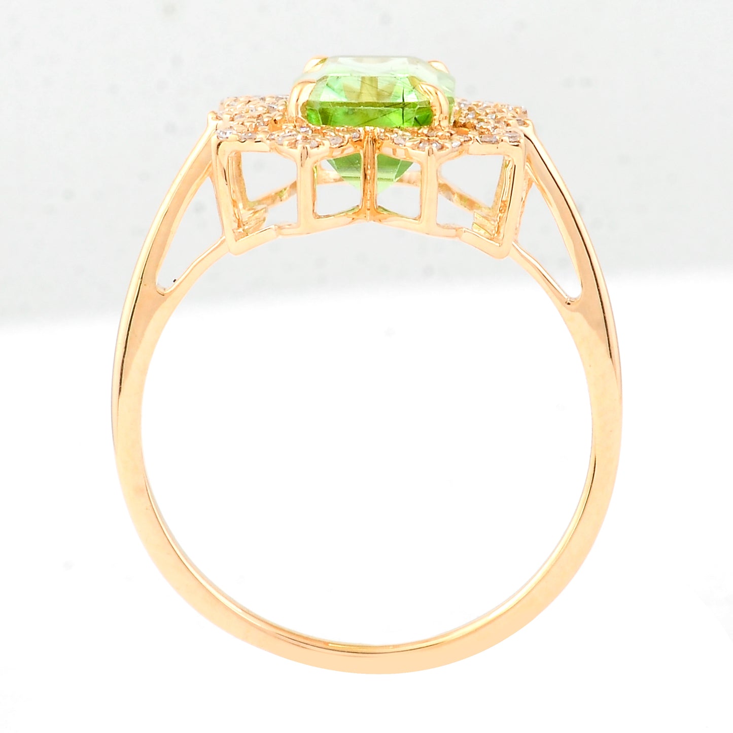 2.29 Ct Cushion Mixed Cut Natural Peridot 14K Gold Ring