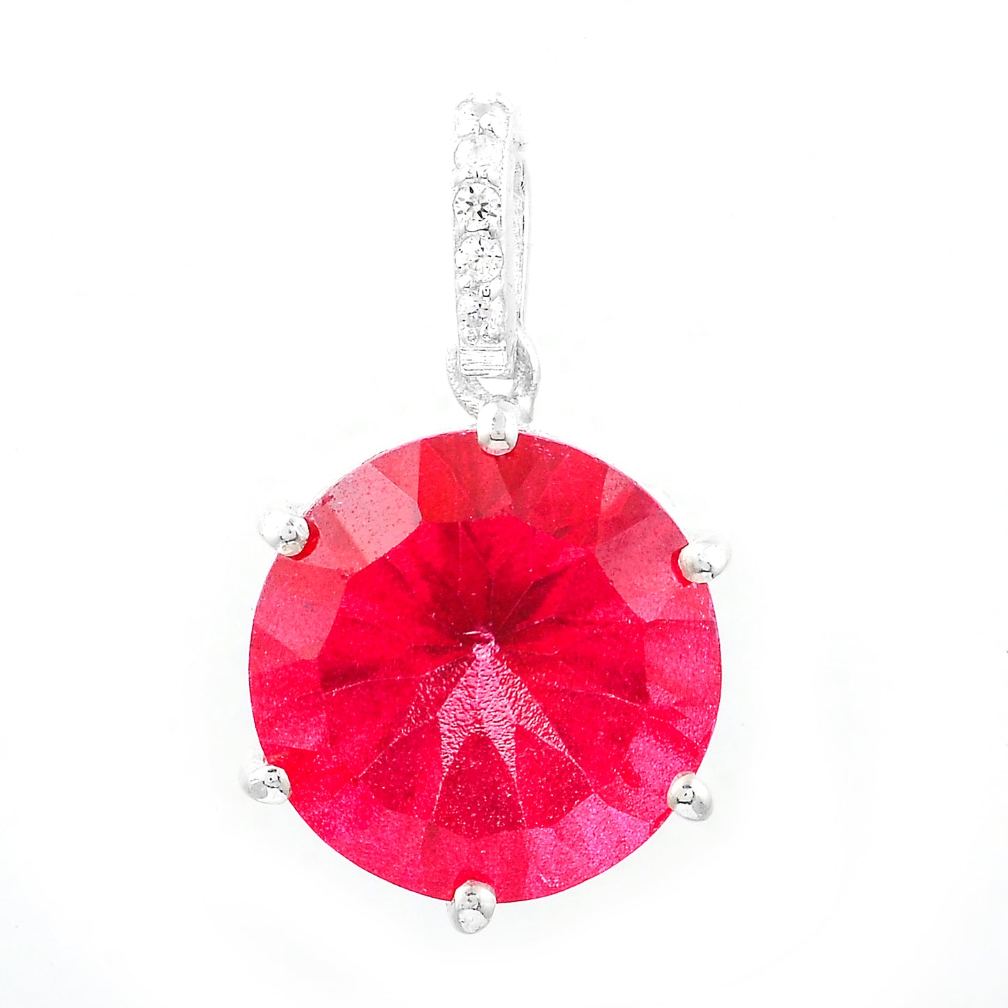 7.61 Ct Round Pink Topaz, White Zircon, 925 Sterling Silver Pendant