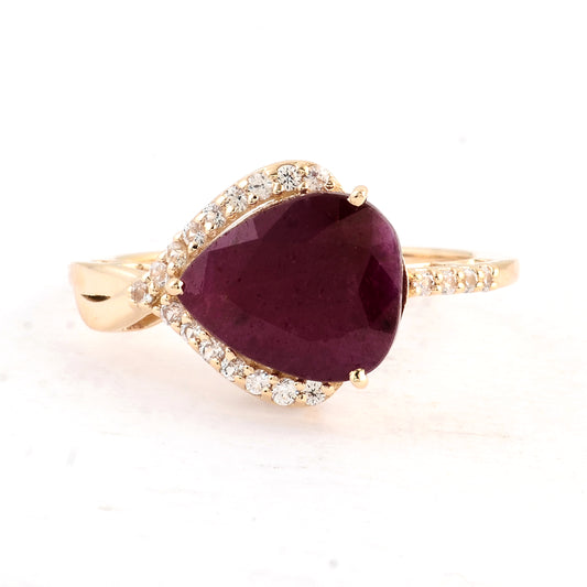 4.47 Ct Pear Ruby 14K Gold Ring