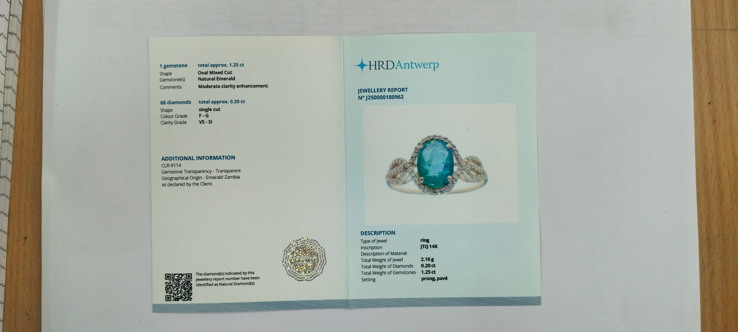 1.45 Ct Oval Mixed Cut Natural Emerald 14K Gold Ring