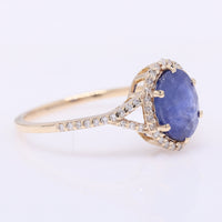 2.14 Ct Oval Mixed Cut Natural Sapphire 14K Gold Ring