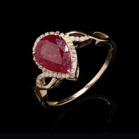 1.87 Ct Pear Ruby 14K Gold Ring