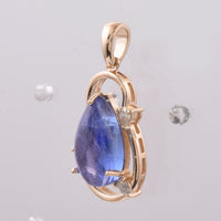 3.66 Ct Pear Cabochon Natural Tanzanite 14K Gold Pendant