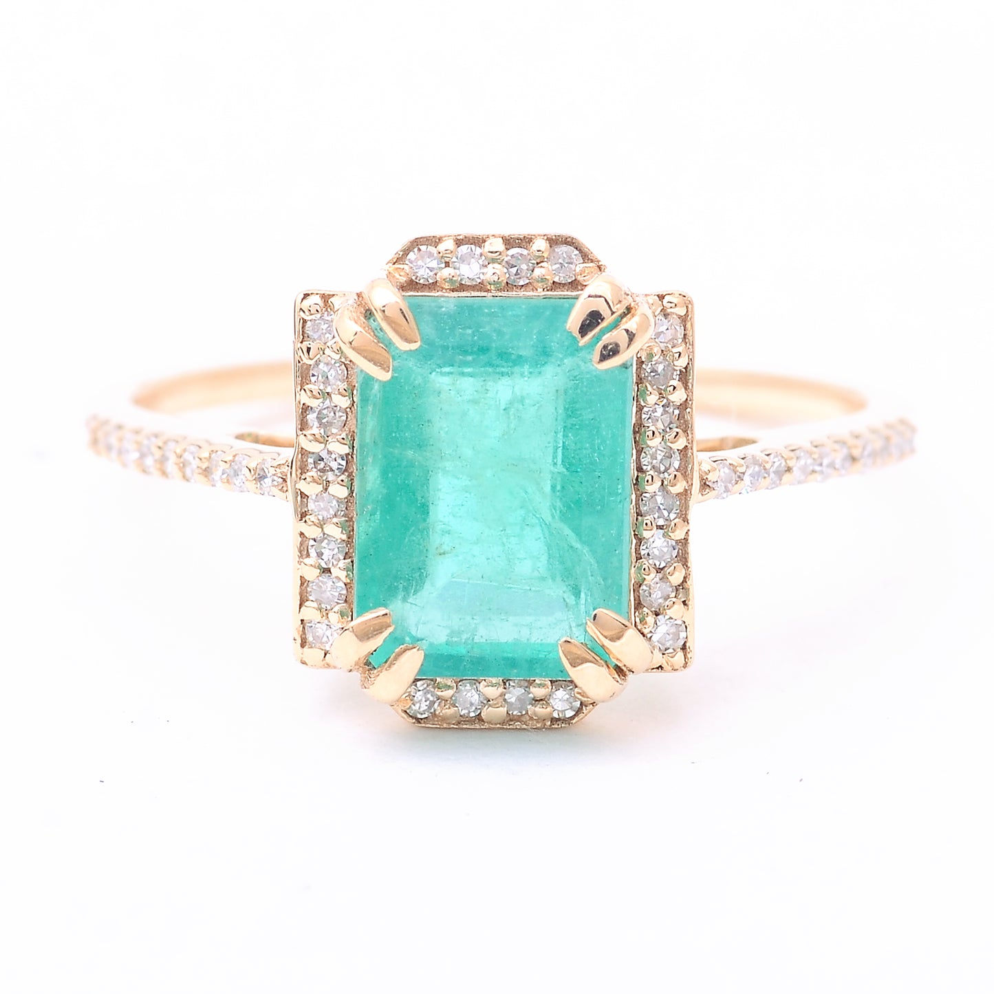 2.20 Ct Octagon Step Cut Natural Emerald 14K Gold Ring