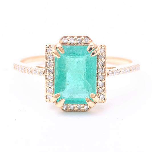2.20 Ct Octagon Step Cut Natural Emerald 14K Gold Ring