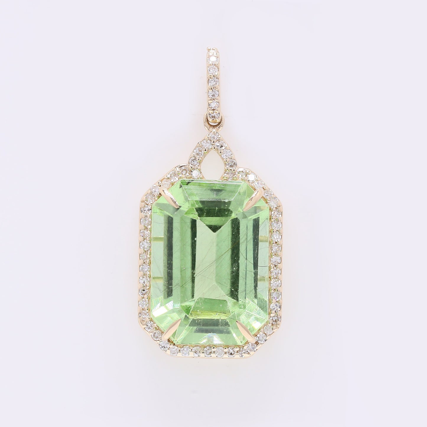 9.13 Ct Octagon Step Cut Natural Peridot 14K Gold Pendant