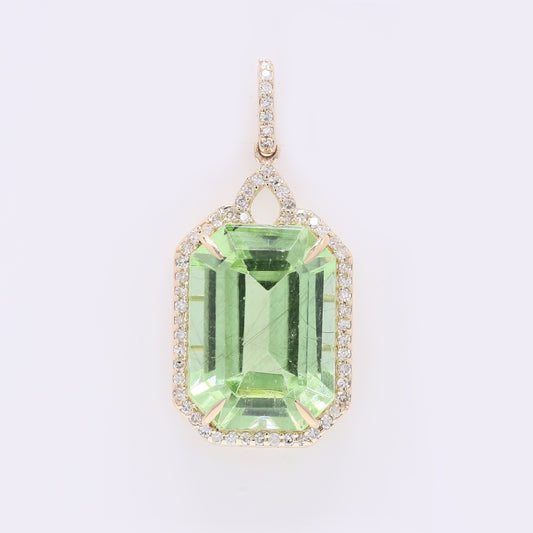 9.13 Ct Octagon Step Cut Natural Peridot 14K Gold Pendant