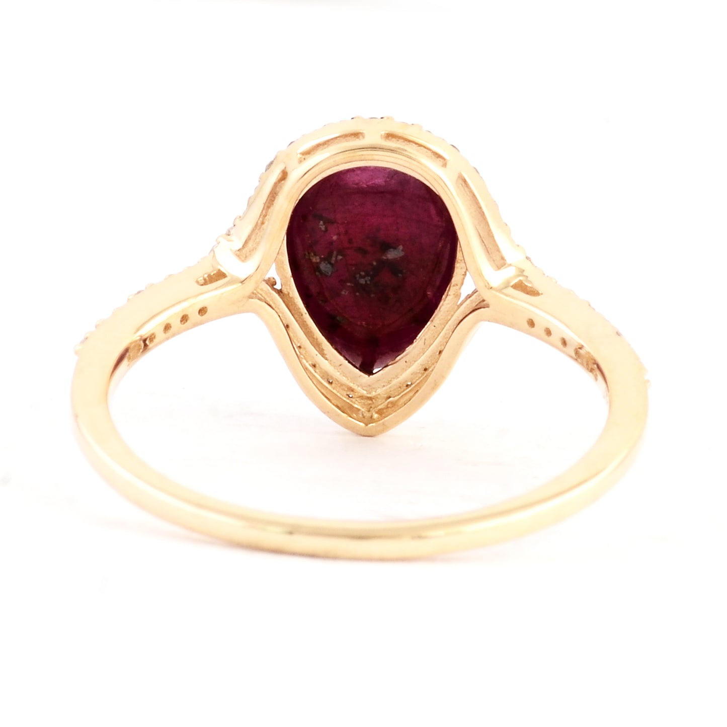 3.62 Ct Pear Cabochon Natural Corundum Ruby 14K Gold Ring