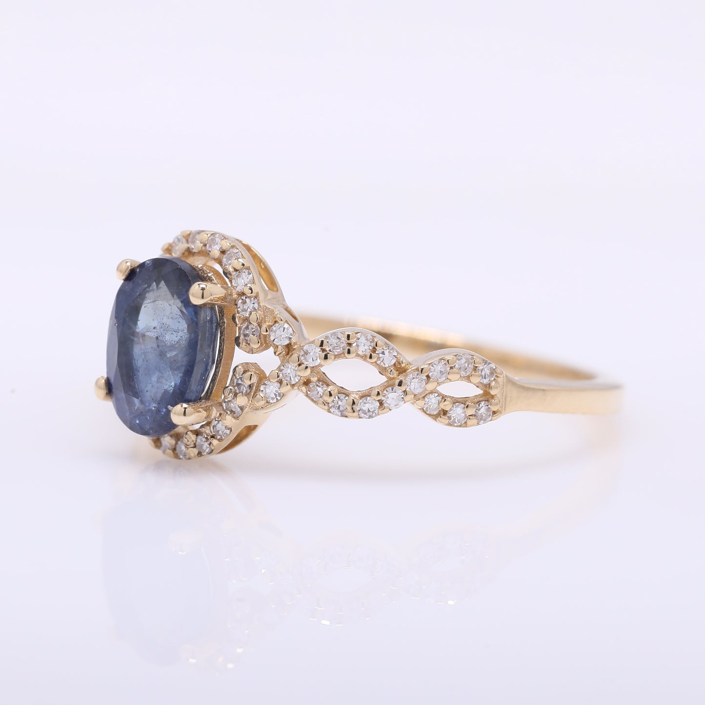 1.38 Ct Oval Mixed Cut Natural Sapphire 14K Gold Ring
