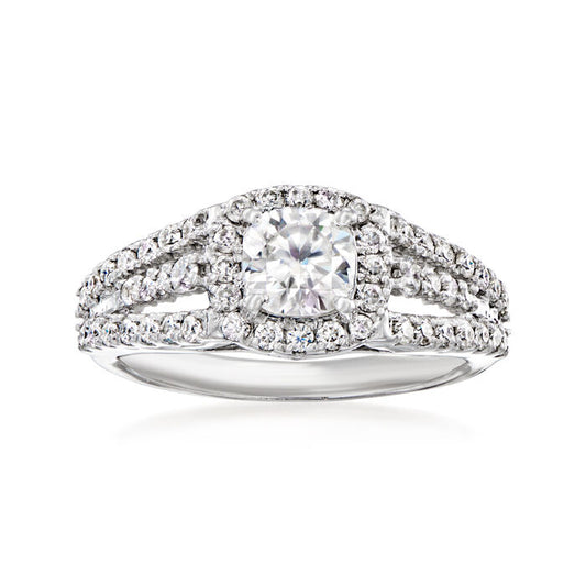 1.77 ct. Moissanite Cusion & Round Sterling Silver Women Ring Size 8