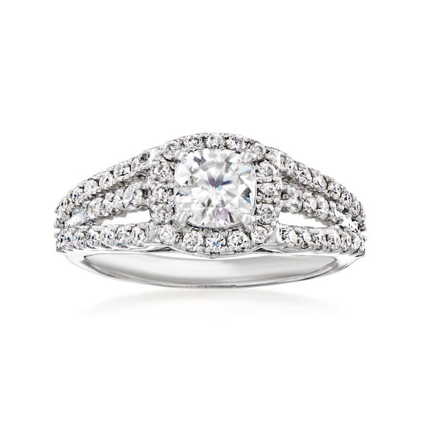 1.77 ct. Moissanite Cusion & Round Sterling Silver Women Ring Size 8