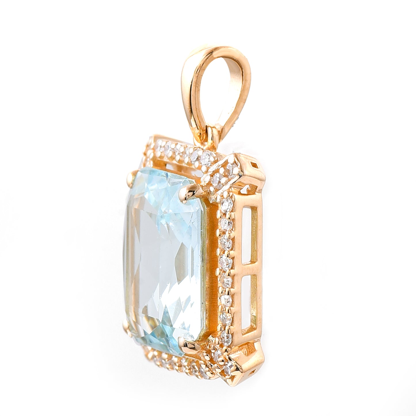1.97 Ct Octagon Mixed Cut Natural Aquamarine 14K Gold Pendant