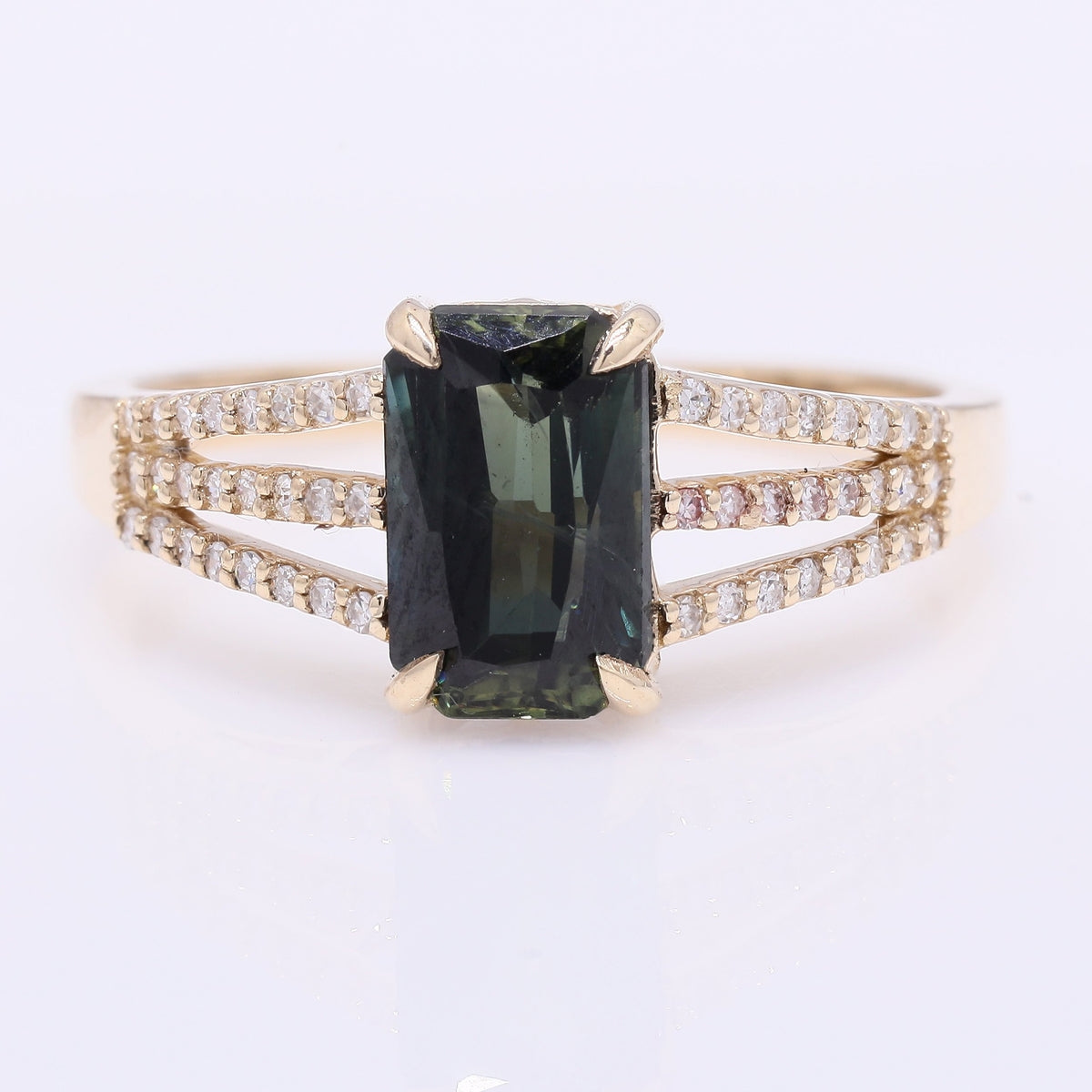 2.14 Ct Octagon Step Cut Natural Bi-Coloured Sapphire 14K Gold Ring
