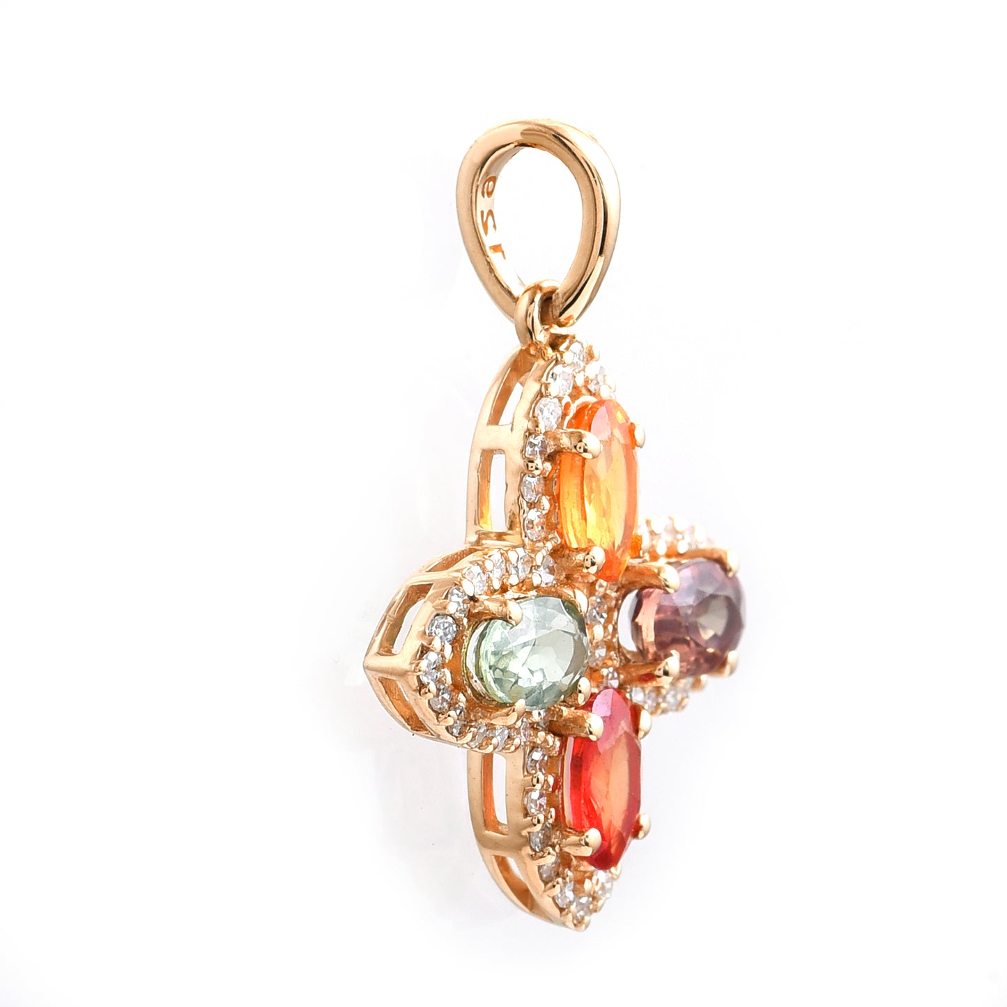 1.41 Ct Oval Mixed Cut Natural Multi-Coloured Sapphire 14K Gold Pendant