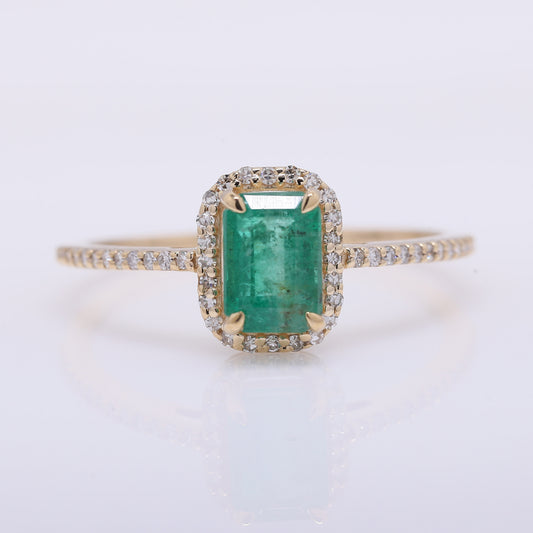 1.15 Ct Octagon Step Cut Natural Emerald 14K Gold Ring