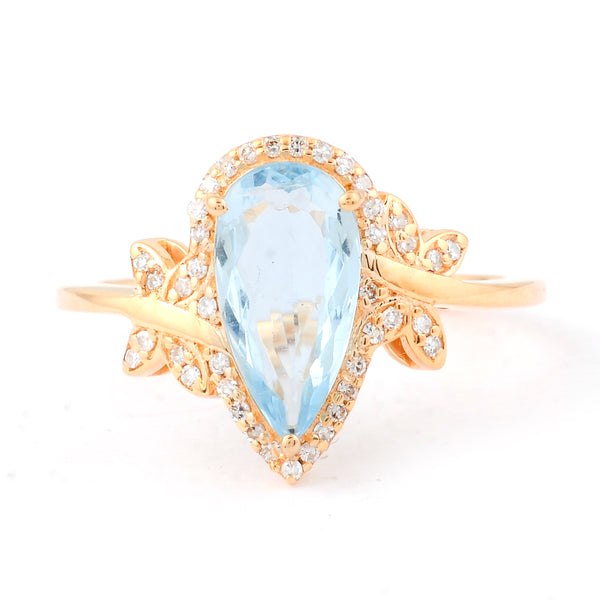 1.32 Ct Pear Mixed Cut Natural Aquamarine 14K Gold Ring