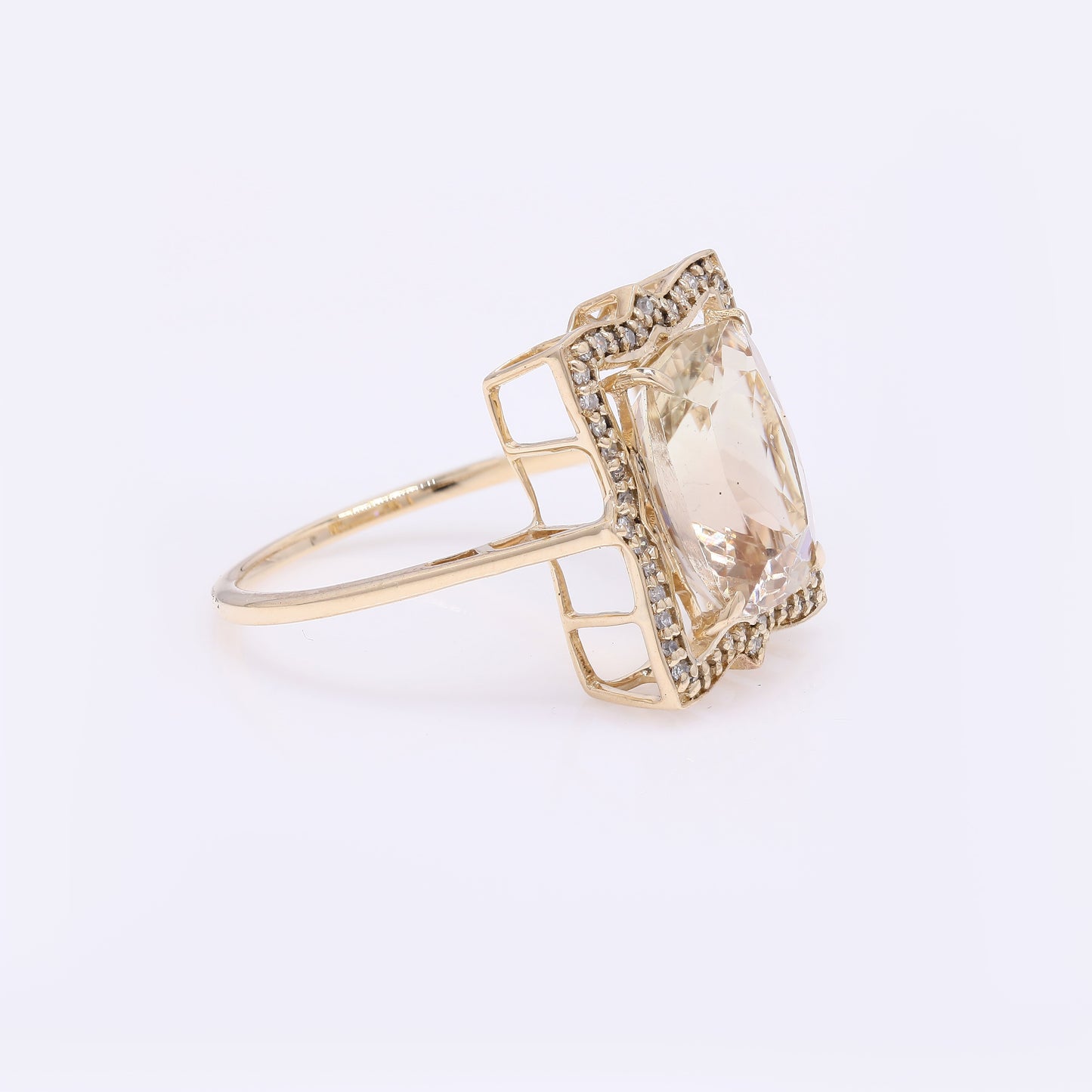 4.24 Ct Rectangular Cushion Mixed Cut Natural Plagioclase Feldspar Sunstone 14K Gold Ring