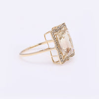 4.24 Ct Rectangular Cushion Mixed Cut Natural Plagioclase Feldspar Sunstone 14K Gold Ring