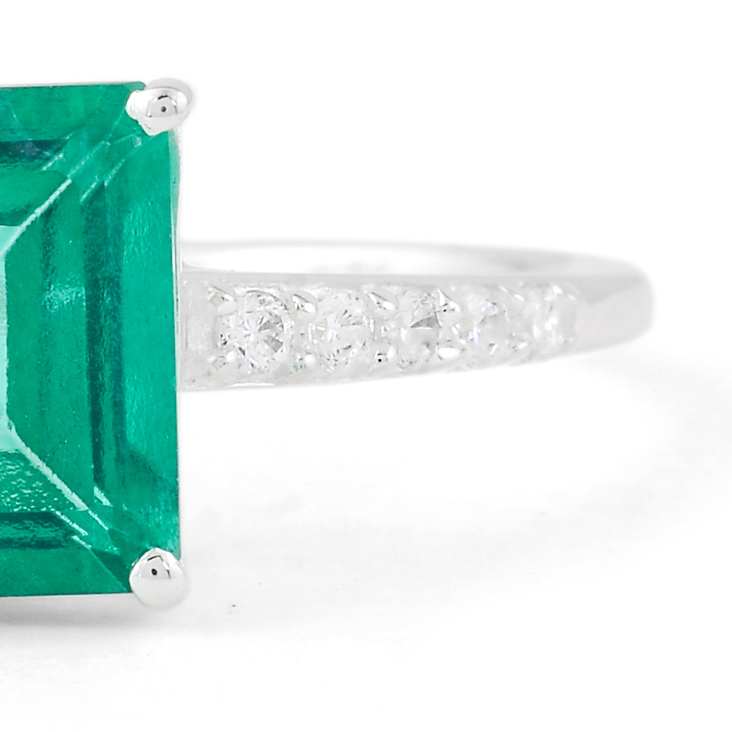 2.97 Ct Octagon Green Topaz, Cubic Zirconia 925 Sterling Silver Ring