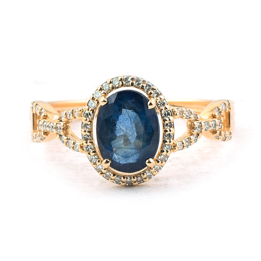 1.71 Ct Oval Mixed Cut Natural Sapphire 14K Gold Ring