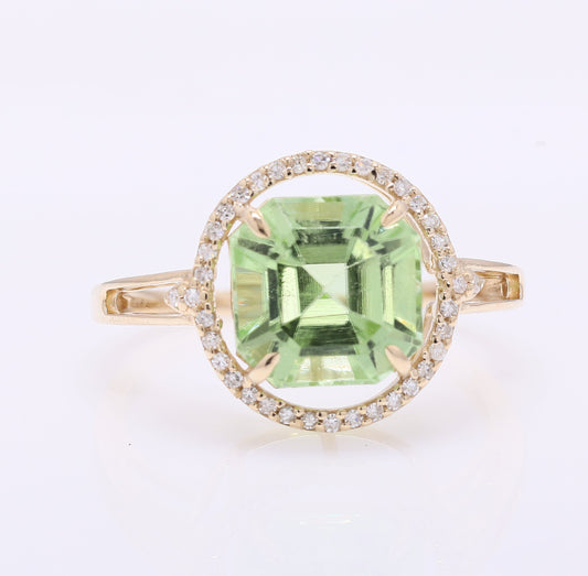 4.02 Ct Octagon Step Cut Natural Peridot 14K Gold Ring