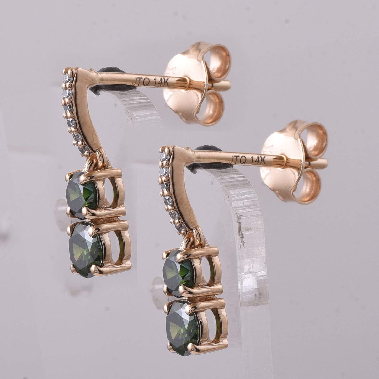 0.65 Ct Round Green Diamond 14K Gold Earrings