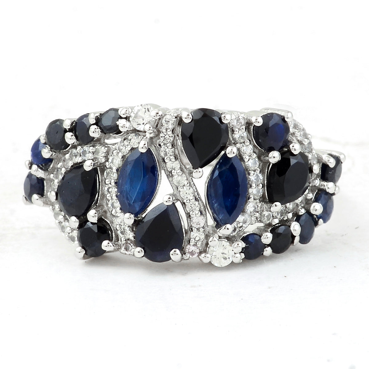 2.42 Ct Marquise Mixed Cut, Round Mixed Cut, Pear Mixed Cut Natural Sapphire 950 Platinum Ring