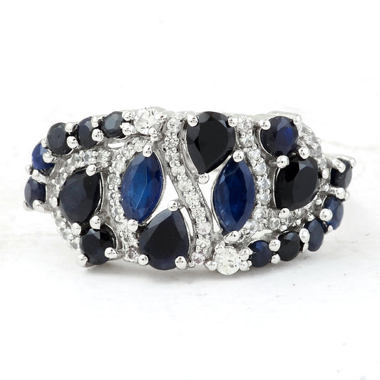 2.42 Ct Marquise Mixed Cut, Round Mixed Cut, Pear Mixed Cut Natural Sapphire 950 Platinum Ring