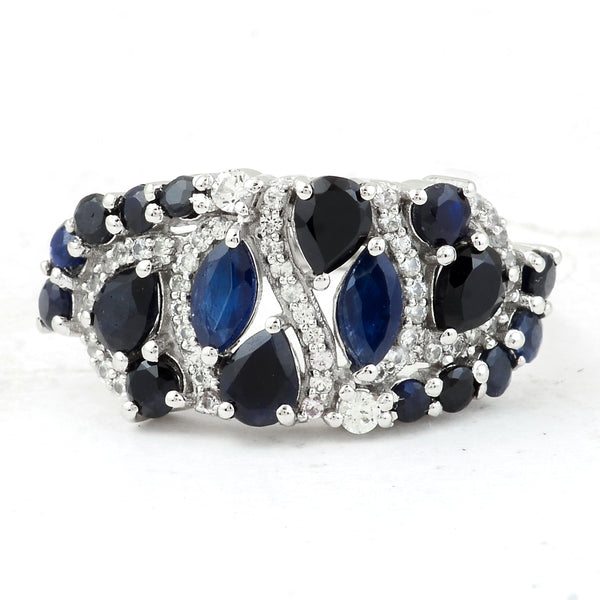 2.42 Ct Marquise Mixed Cut, Round Mixed Cut, Pear Mixed Cut Natural Sapphire 950 Platinum Ring