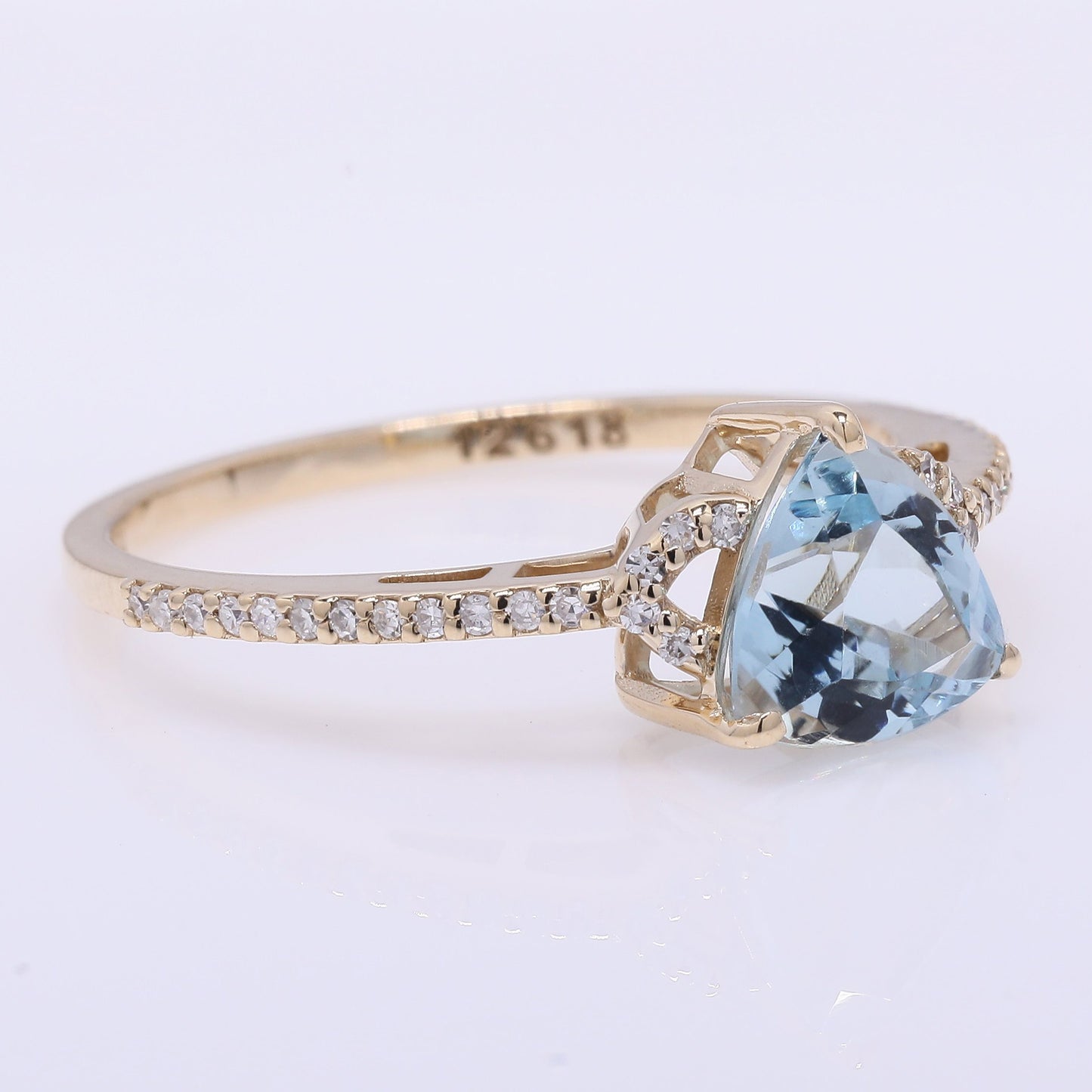 1.22 Ct Triangle Mixed Cut Natural Aquamarine 14K Gold Ring