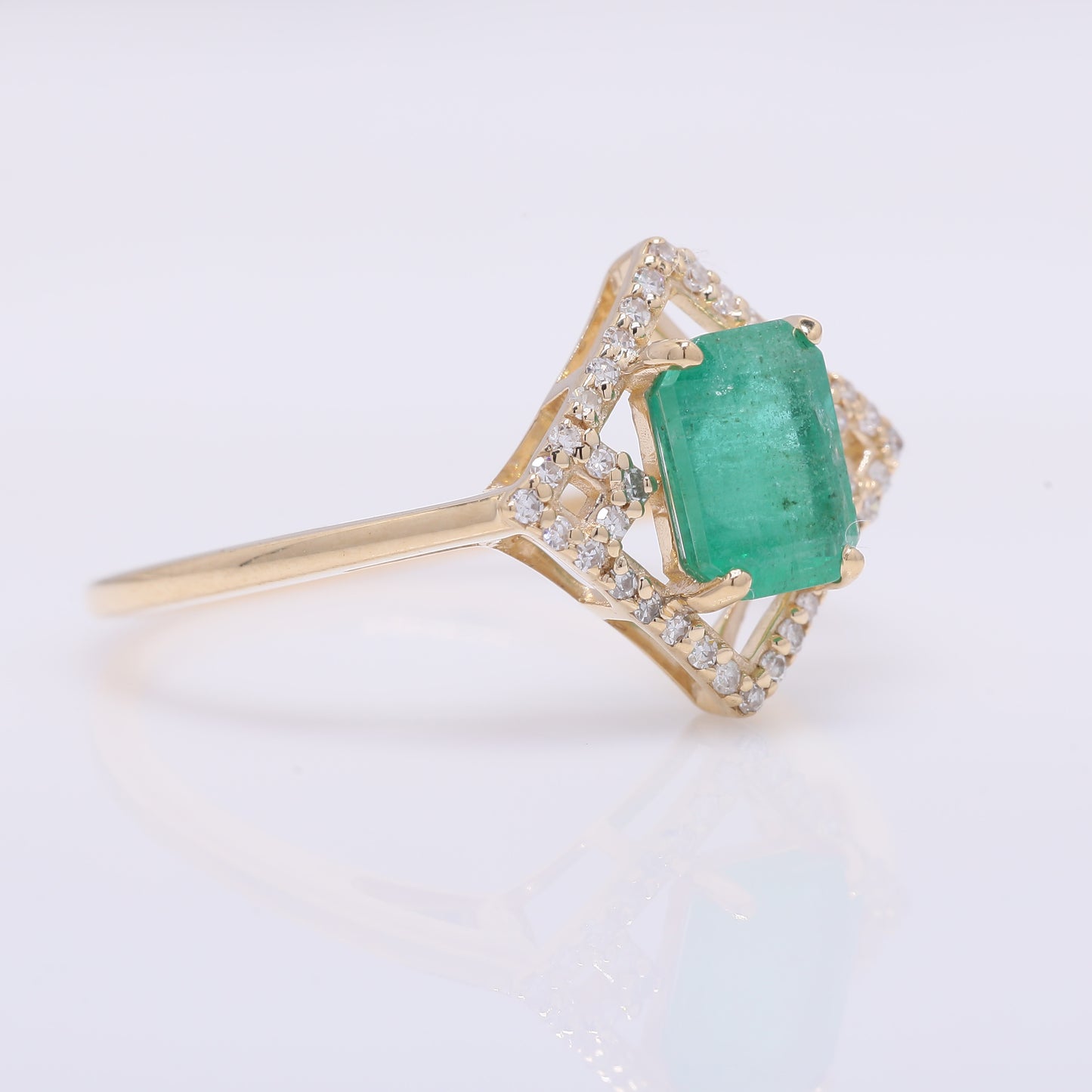 1.18 Ct Octagon Step Cut Natural Emerald 14K Gold Ring