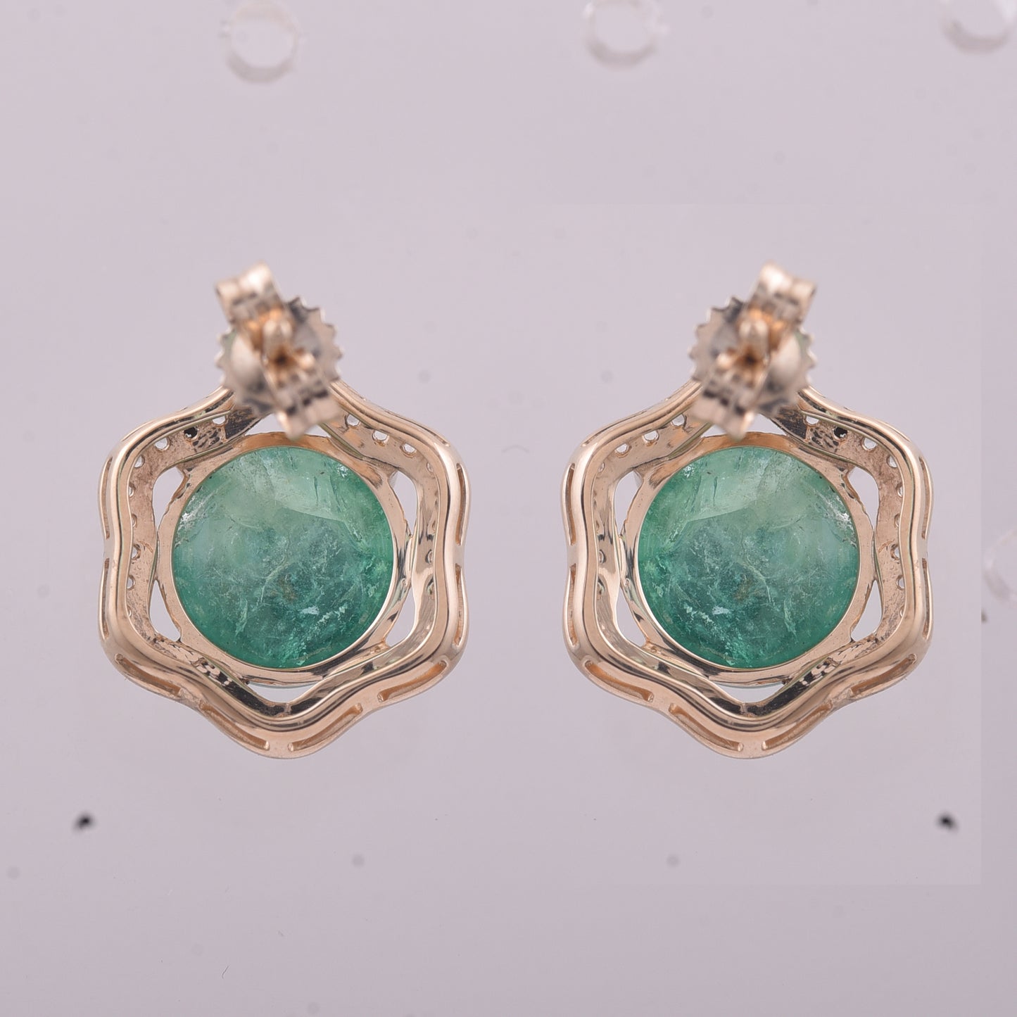 5.12 Ct Round Emerald 9K Gold Earrings