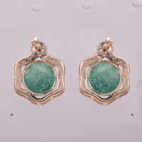 5.12 Ct Round Emerald 9K Gold Earrings