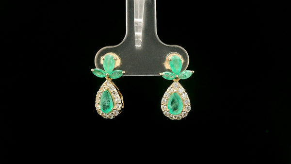 1.74 Ct Pear Emerald 14K Gold Earrings
