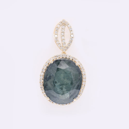9.15 Ct Oval Mixed Cut Natural Sapphire 14K Gold Pendant