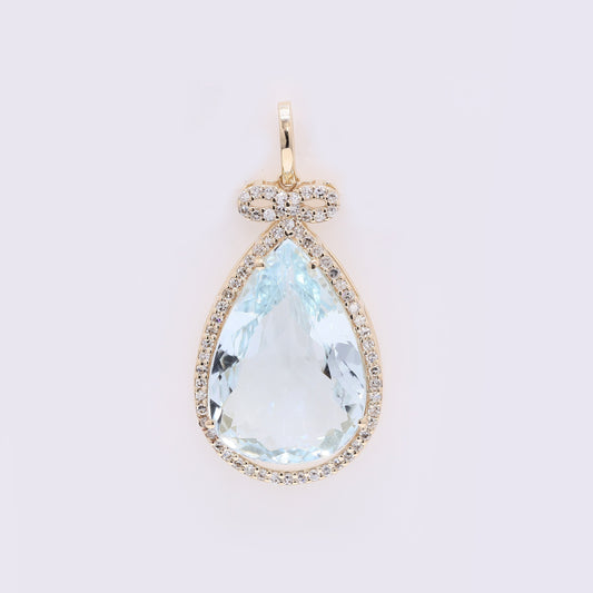 6.35 Ct Pear Mixed Cut Natural Aquamarine 14K Gold Pendant