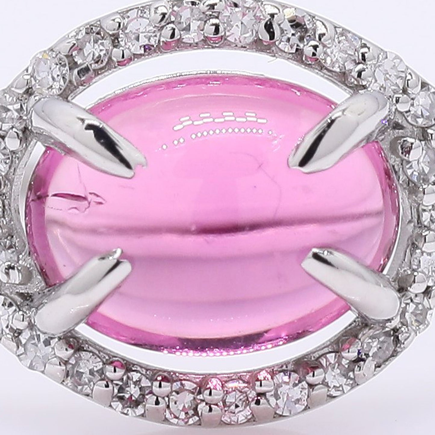 1.37 Ct Oval Cabochon Cut Natural Rubellite 950 Platinum Ring