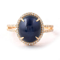 7.04 Ct Oval Cabochon Cut Natural Sapphire 14K Gold Ring
