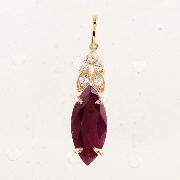 3.63 Ct Marquise Ruby 14K Gold Pendant