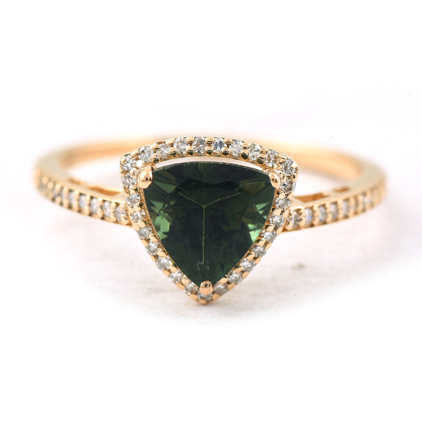1.31 Ct Triangle Mixed Cut Natural Tourmaline 14K Gold Ring