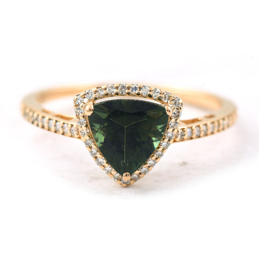 1.31 Ct Triangle Mixed Cut Natural Tourmaline 14K Gold Ring