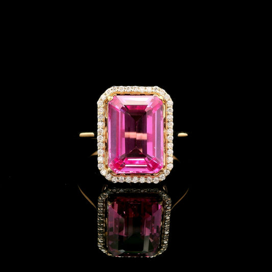 6.10 Ct Emerald Cut Lab Grown Pink Sapphire 14K Gold Ring
