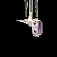 6.91 Ct Octagon Amethyst, White Zircon 925 Sterling Silver Earrings