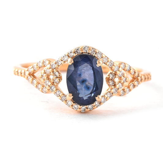 1.33 Ct Oval Mixed Cut Natural Sapphire 14K Gold Ring