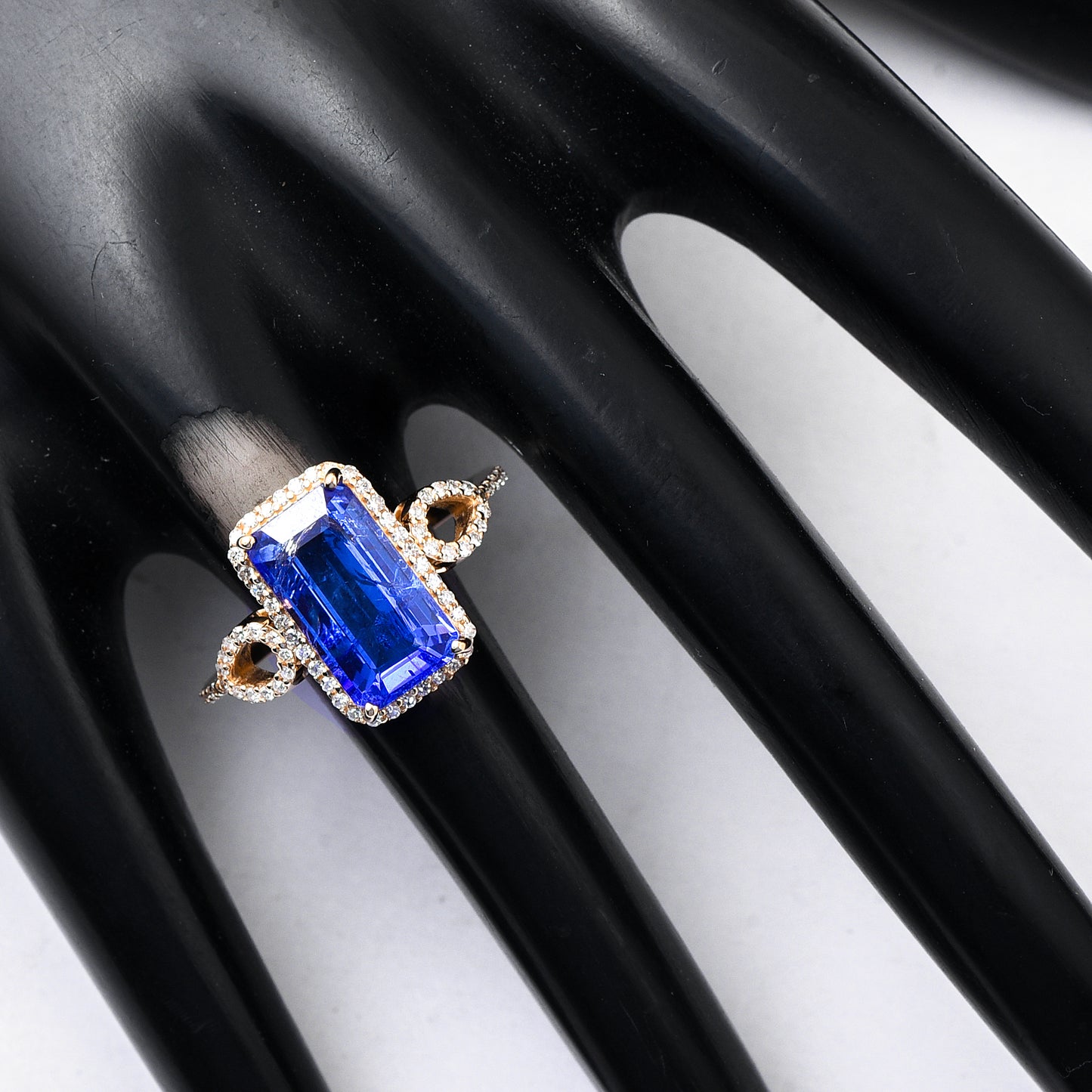 3.87 Ct Octagon Step Cut Natural Tanzanite 14K Gold Ring